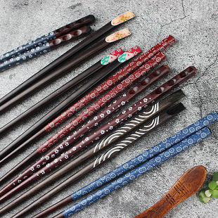 1日式樱花指甲筷子尖头家用实木可爱餐具创意情侣筷子实木筷