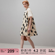 dfvc夏季泡泡袖新中式连衣裙，2024女肌理感印花拼接小个子裙子