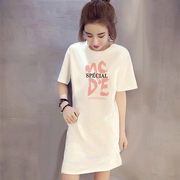 白色短袖t恤女2024夏季韩版宽松时尚，连衣裙中长款体恤上衣裙t