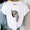 3D Cats Printed Woman T-shirt夏季时尚3D猫印花女式T恤原宿短袖