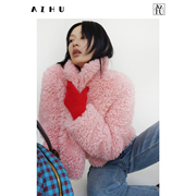 azhu粉色毛毛外套，短款高品质环保托卡小巧休闲式小个子皮草上衣