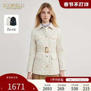 Scofield女美拉德气质经典英伦风菱形绗缝棉服外套2023秋冬