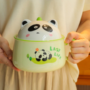 学生宿舍泡面碗带盖陶瓷熊猫可爱大容量带手柄带餐具高颜值寝室女