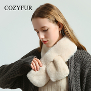 cozyfur天鹅绒级獭兔毛围巾，女冬季加厚保暖双面皮草毛绒毛毛围脖