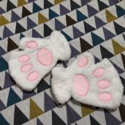 白色可爱小猫爪造型 少女心时尚半指手套 居家 户外通用 冬季保暖