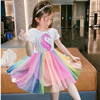 女童连衣裙短袖三岁宝宝女宝夏天裙子小女孩穿的网纱彩虹裙公主裙