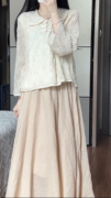 抹茶麻薯2023年奶呼呼新中式甜美设计蕾丝九分袖半身裙套装