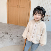 儿童毛毛衣(毛毛衣)韩国童装2022冬款男女童羊羔，毛外套(毛外套)加厚亲子装棉衣