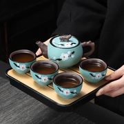 紫砂手绘旅行茶具一壶四杯车载户外伴手礼泡茶壶喝茶茶杯子小套装