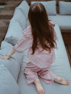 史豌豆女童粉色碎花睡衣套装2024春季儿童睡衣家居服两件套