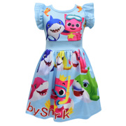 碰碰狐女孩裙子童装儿童鲨鱼宝宝衣服3女童牛奶丝短袖六一连衣裙5