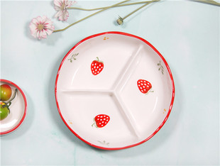 陶瓷分格餐盘儿童分餐盘创意三格快餐饭盘子电饭锅蒸盘瓜子糖果盘