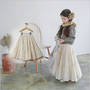 韩版不规则纯色女童拼接全棉，波西米亚风半身裙，长裙公主裙子