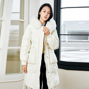lucidy鲁思蒂带毛领羽绒服女冬季2023加厚中长款白鸭绒(白鸭绒)外套