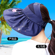 遮阳帽女夏休闲百搭纯色，大沿空顶透气防晒布帽防紫外线沙滩太阳帽