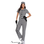 万圣节cosplay黑白条纹连体，裤女囚犯服装出口日本游戏制服派对装