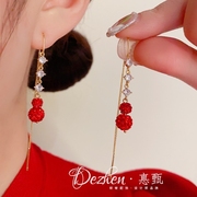 新年名媛风红色满钻葫芦，耳线时尚精致轻奢小众设计感长款流苏耳环