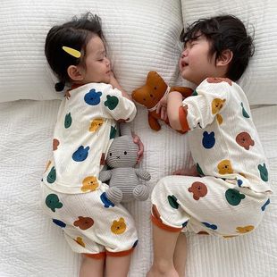 儿童空调服套装纯棉男女小孩薄款睡衣夏季宝宝呼吸棉卡通七分袖薄