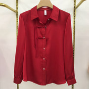 新中式盘扣长袖红色衬衫，女装2024春季时尚休闲打底衫妈妈上衣