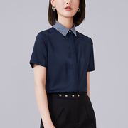 藏蓝色雪纺衬衫女夏季短袖气质垂感衬衣2022通勤洋气时尚上衣