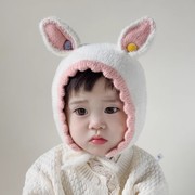 彩色球球兔耳朵婴儿帽子，秋冬季男女儿童宝宝，毛线帽春秋套头公主帽