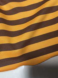 高档黄色棕色条纹纯棉针织布料，短袖连衣裙子，卫衣加厚汗布服装面料