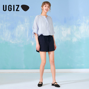 UGIZ夏季韩版女装时尚休闲裤系带棉麻高腰直筒短裤女UBPD933