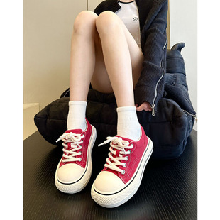 甜萌糕团~2024韩版娃娃，大头可爱滑板鞋女帆布鞋，小众ins红色休闲鞋