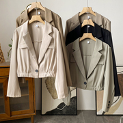 韩版短款一粒扣西装，外套西装领长袖，上衣时尚休闲洋气