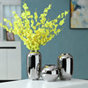 银色圆柱形陶瓷花瓶摆件软装家居样板间艺术插花花器装饰品花瓶