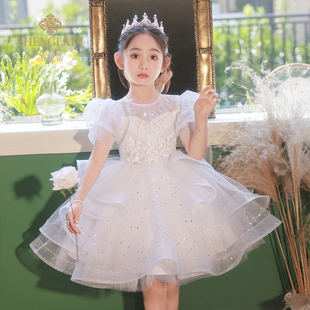 儿童礼服高端公主裙花童婚礼小女孩白色婚纱钢琴主持人演出服女童