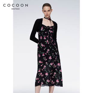 COCOON商场同款时尚裙子24夏新女短款开衫中长款吊带桑蚕丝连衣裙