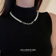 法式珍珠黑色水晶项链时尚简约百搭毛衣链气质简约高级感项饰