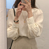 长袖t恤女春秋韩国设计感小众，雪纺打底衬衫，法式泡泡袖上衣服