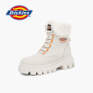 dickies马丁靴女2023年冬季加绒保暖雪地靴厚底，短靴增高工装靴女