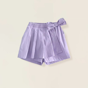 紫色短裤女童夏季儿童宝宝，婴幼儿蝴蝶结百褶裙裤，外穿薄2023