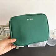 海蓝之谜化妆包经典绿色帆布，手拿包大容量便携简约收纳ins整理包