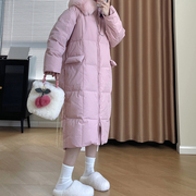 羽绒服女中长款2023冬季韩版小众，高级方糖大毛领连帽90白鸭绒(白鸭绒)外套