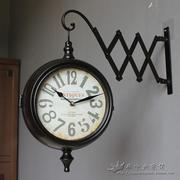 美式乡村复古铁艺双面挂钟墙饰客厅餐厅欧式家居金属静音钟表挂件