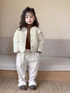 女童冬季棉服2023休闲外套，韩版宝宝棉袄，波点棉衣灯芯绒加绒哈伦裤
