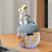 创意月球太空人循环流水喷泉鱼缸家居装饰客厅办公桌面小摆件