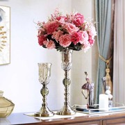 美式高脚玻璃花瓶摆件客厅插花轻奢餐桌家居装饰品法式桌面高级感
