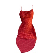 大码胖mm法式红色波点连衣裙女夏季收腰显瘦度假风吊带长裙子