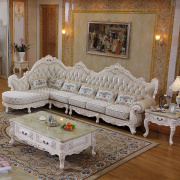 欧式皮沙发组合客厅，皮布沙发转角l型酒店，接待沙发皮配布艺沙发