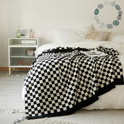 时尚棋盘格毛毯黑白几何A类全棉针织沙发装饰办公室空调午睡盖毯