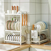 厨房放碗架子置物架柜水槽边沥水架带挂钩筷筒小窄16cm不锈钢白色
