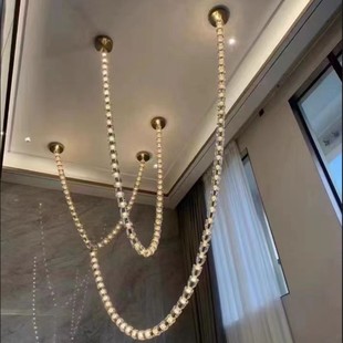 后现代创意复式楼梯长吊灯酒杯项链灯轻奢个性餐厅服装店吧台灯具