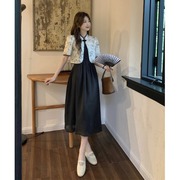 新中式提花国风套装盘扣薄款短袖罩衫女夏季吊带连衣裙两件套裙子