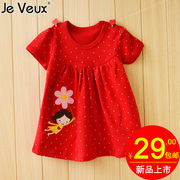 夏季婴幼儿纯棉短袖女红色圆点女孩，圆领t恤0-2岁宝宝衣服公主裙