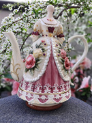 陶瓷欧式田园浮雕玫瑰茶壶装饰釉下彩咖啡壶茶具古典法式泡茶壶